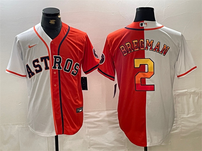 Men's Houston Astros #2 Alex Bregman White/Orange Split With Patch Cool Base Stitched Baseball Jersey Men's Houston Astros #2 Alex Bregman White/Orange Split With Patch Cool Base Stitched Baseball Jersey